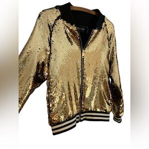 Dolce Cabo Jacket Size XS Sequins Gold Bomber Clubbing Disco Maximalist Parade